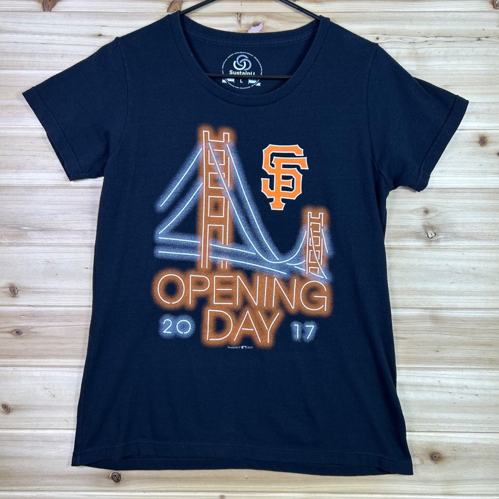 MLB San Francisco Giants T-Shirt Womens L Black Opening Day 2017 Short Sleeve